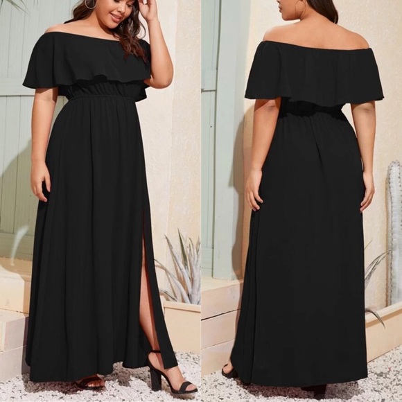 PLUS maxi dress off the Shoulder ruffle black - Picture 2 of 3